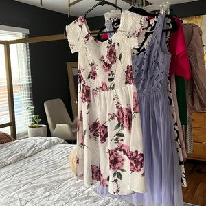 White floral off shoulder dress
